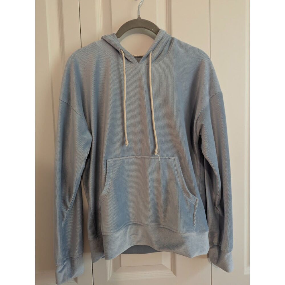 Altar'd Sate lightweight ribbed velour hoodie pale blue-gray XS pocket